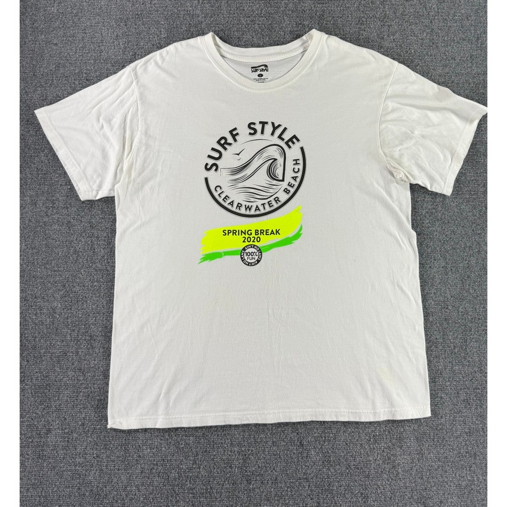 Surf Style Clearwater Beach Spring Break 2020 T-Shirt Mens Large White Cotton
